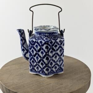 Miniature Chinese Tea Pot Vintage Soy Sauce Vinegar Container Chinoiserie Cobalt